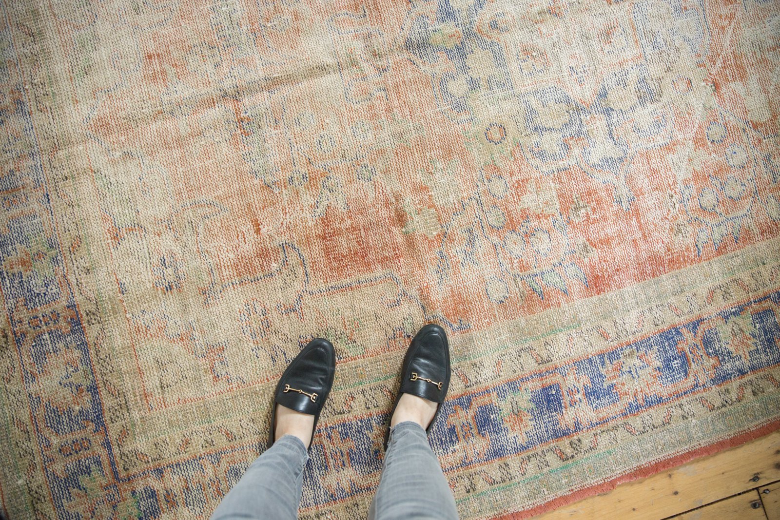 Vintage Distressed Oushak Carpet