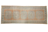 Distressed Oushak runner, faded terracotta field with pale blue-green guls, 4'6