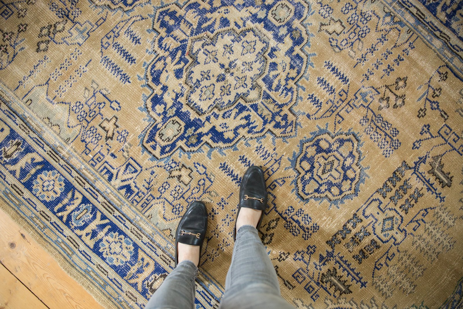 Vintage Distressed Oushak Carpet
