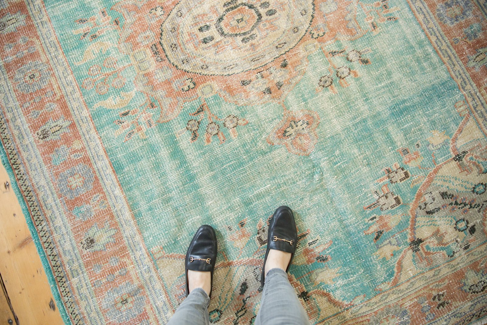  Vintage Distressed Oushak Carpet / Item 5510 image 2