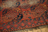 Quad-cord selvage, fringe, cochineal red triple gul, and diminutive diamond motifs on antique Ersari.