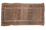 Antique hand-knotted Persian Kurdish runner, allover intricate checkered motif, faded reds, browns, and blue. 4x8.