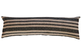 Onyx black and natural striped XL lumbar pillow featuring woven remnant fabric.