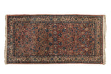 Vintage Kerman runner, allover delicate floral vinery in dusty red, blue, and ivory.