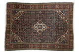 Vintage Persian Hamadan rug, diamond medallion, Herati motif field, navy, ivory, red; 3'7