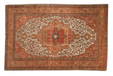 Vintage Farahan Sarouk rug, central floral medallion, floral vines, madder red and ivory, 4'3