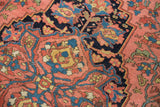 Antique Mission Malayer rug: fine weave showcasing madder red, navy, azure floral motifs.