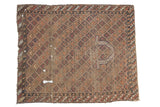 Antique Caucasian fragment rug, geometric lattice with central prayer niche, brick red, 3'8