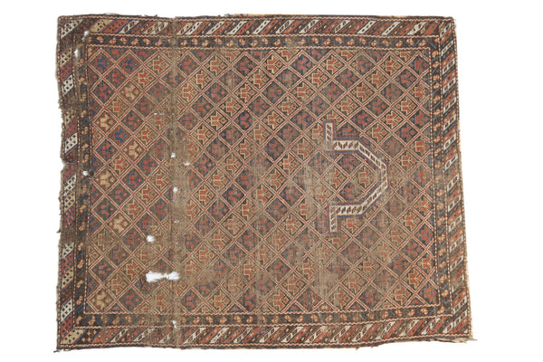 3'8" x 4'5" Antique Fragment Caucasian Square Rug / Item 5540 image 1