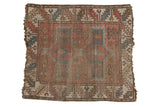 Antique Caucasian square rug, double medallion with avar pomegranate and crab motifs, brick red and cobalt blue, 3'7