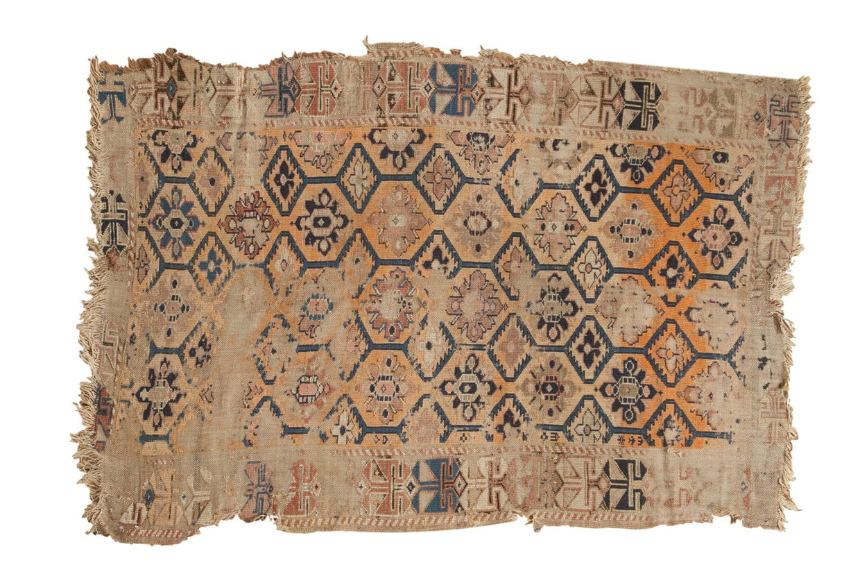 3.5x5 Antique Fragment Caucasian Rug // ONH Item 5543
