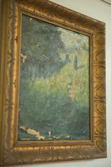 Hobart Clark painting's lower left corner, showing paint loss and a carved gold frame.