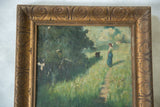 Aged gold ornate frame and peeling paint on left of Hobart Clark painting.