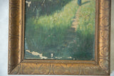 Hobart Clark painting bottom edge, showing flaking paint on canvas and ornate giltwood frame.