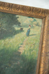 Textured foreground of field and path showing age, with ornate gold frame.