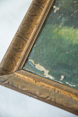 Ornate gold frame with peeling green paint, revealing canvas on the Hobart Clark painting.