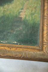 Hobart Clark painting corner, showing signature, cracked green paint, and ornate gold frame.