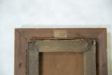 Reverse of Hobart Clark painting frame, showing aged wood, cracks, and Paul F. Stewart label.