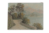 Luciani Italian Countryside painting with a winding road, lake, mountains, and artist signature.