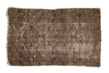 Antique Persian Lilihan rug, repeating medallion and vinery in faded brick red, indigo, sand. 2'11