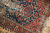 Antique Malayer rug with distressed diamond Harshang motif in cochineal red and indigo blue.
