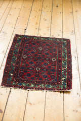 Antique Hamadan square rug mat displayed from a high angle, showing the complete Herati pattern.