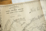 Vintage Eldridge Long Island Sound nautical map detail with aged paper and stains.