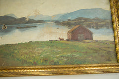Antique New England Farm Landscape Painting