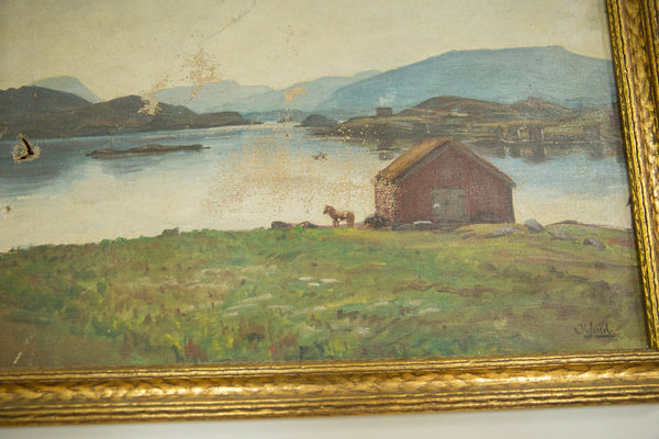 Antique New England Farm Landscape Painting