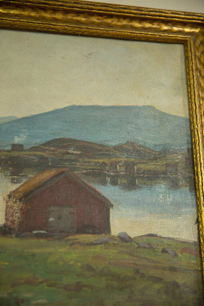 Antique New England Farm Landscape Painting