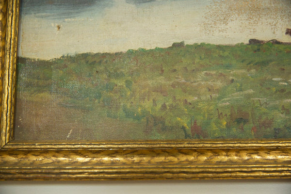 Antique New England Farm Landscape Painting