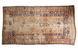 Rare antique Caucasian runner with saffron yellow ground and geometric arabesques.