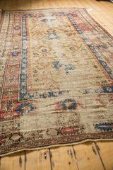 Worn plain woven foundation and geometric border on an antique Caucasian rug.