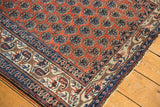 Intricate ivory and navy border detail on a vintage Malayer rug, with red boteh field and light tatter.