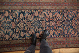 Antique Persian Kurdish Hamadan runner, rich navy Herati field, cherry red borders.
