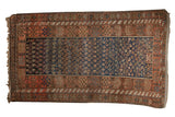 Fine antique Kurdish hand-knotted rug, deep blue allover boteh motif, madder red borders.