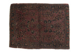 Antique Persian Mohajeran Sarouk rug mat, allover plum and navy floral design, 1'9