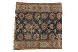 Antique Kurd square rug fragment, Veramin design in navy blue, madder red, pale gold, 3'5