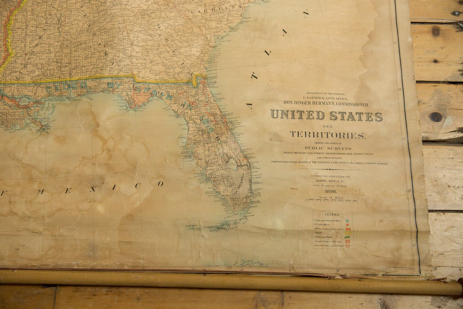 Large 1898 United States Antique Wall Map