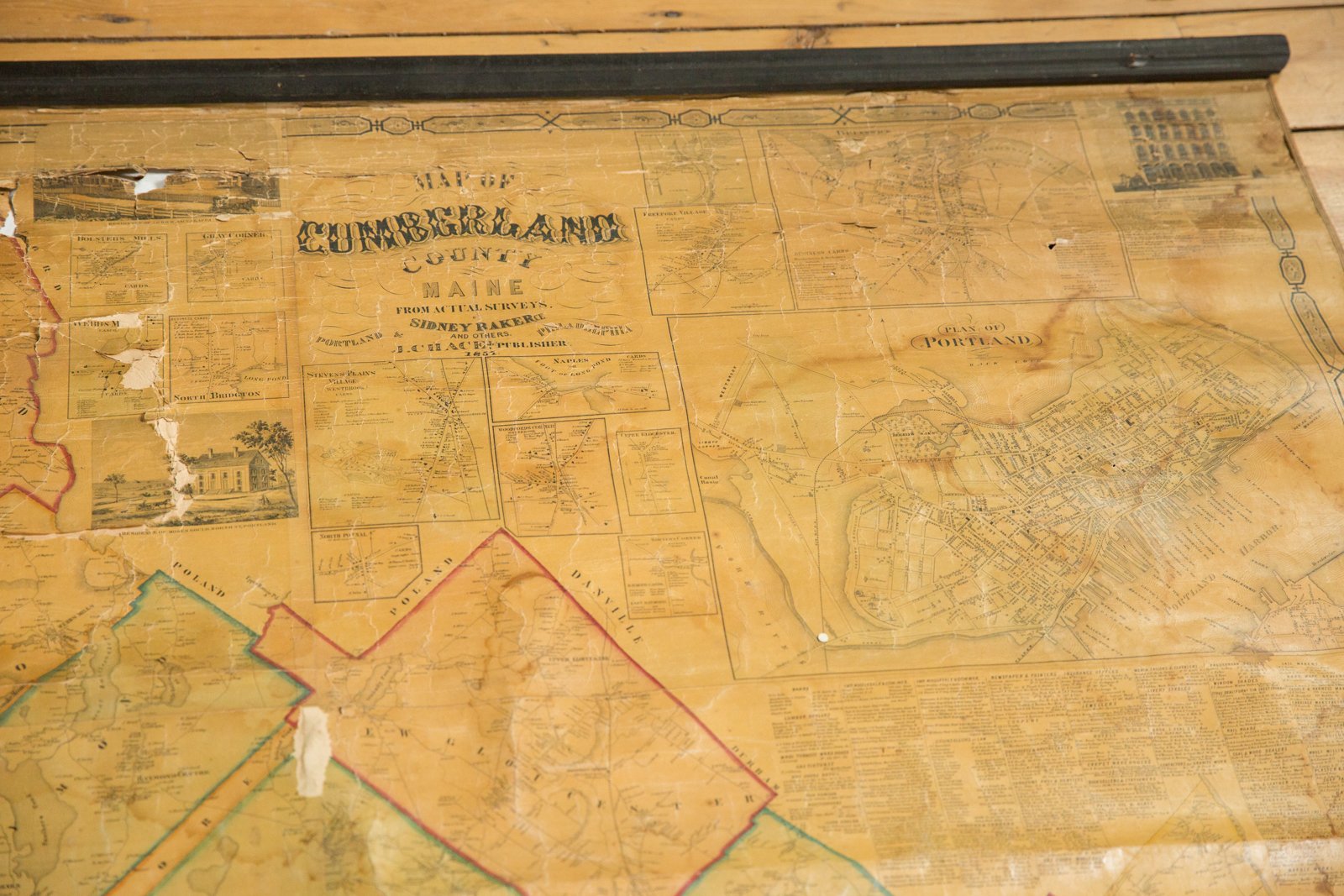 1860s Cumberland County Maine Wall Map featuring Portland