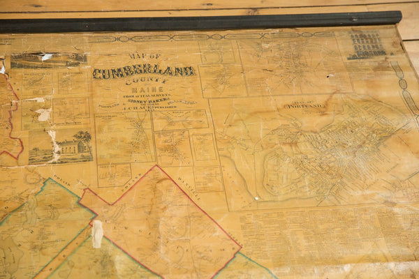 1860s Cumberland County Maine Wall Map featuring Portland