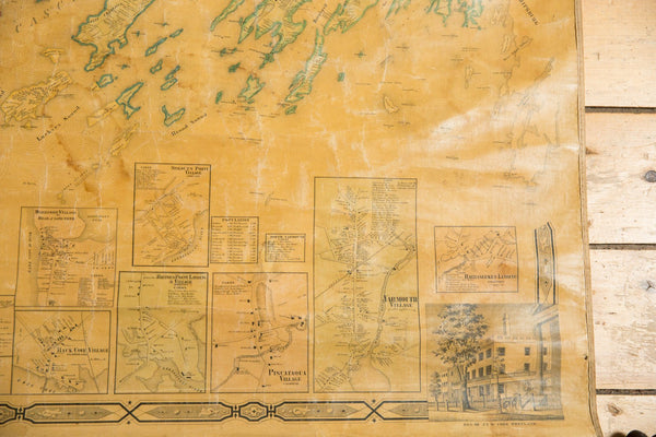 1860s Cumberland County Maine Wall Map featuring Portland