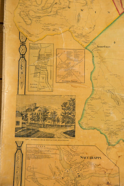 1860s Cumberland County Maine Wall Map featuring Portland