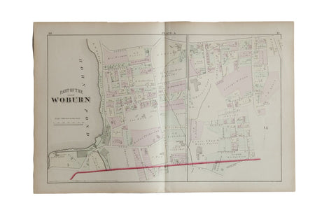 Antique Woburn Massachusetts Atlas Map Plate A