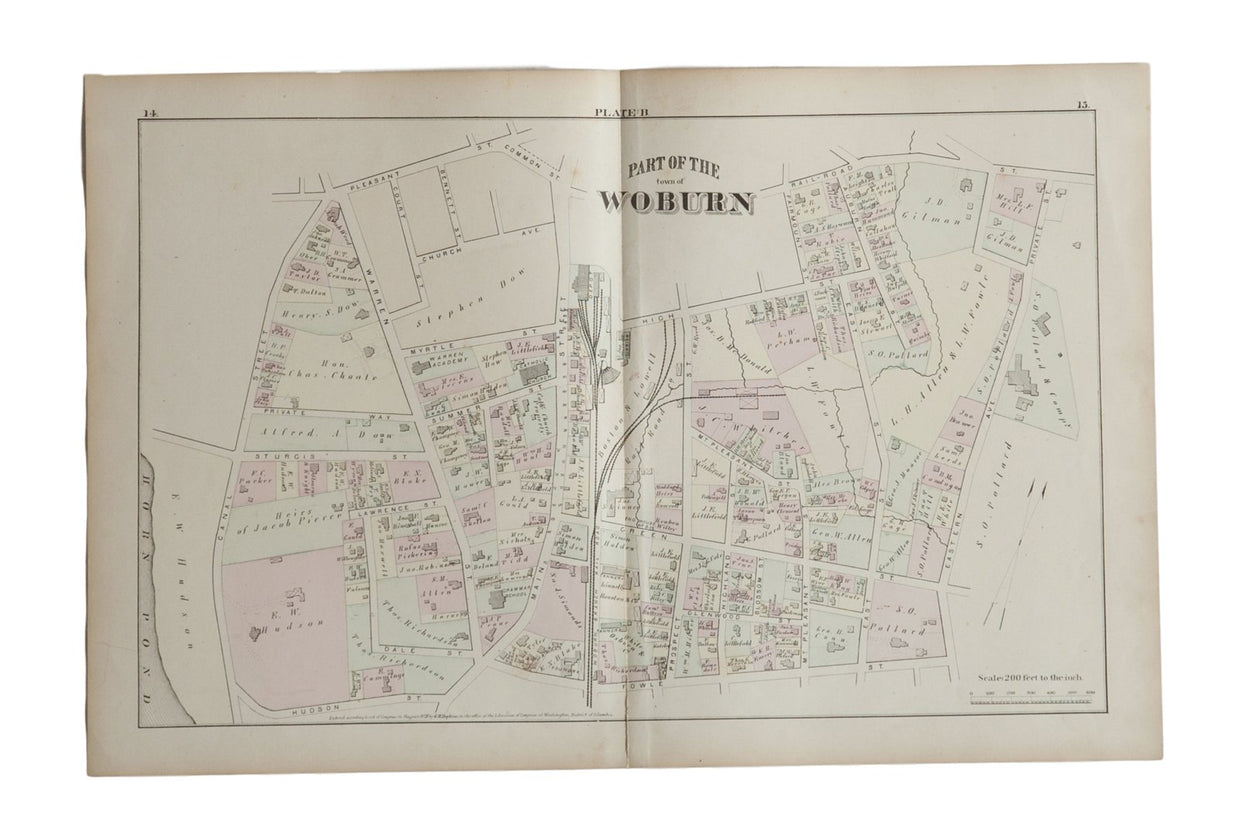 Antique Woburn Massachusetts Atlas Map Plate B