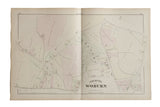 An 1875 antique atlas map of Woburn, Massachusetts showing detailed property lines and landowners.