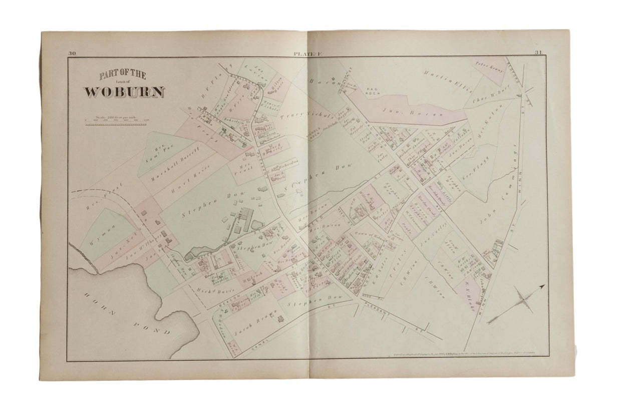 Antique Woburn Massachusetts Atlas Map Plate F