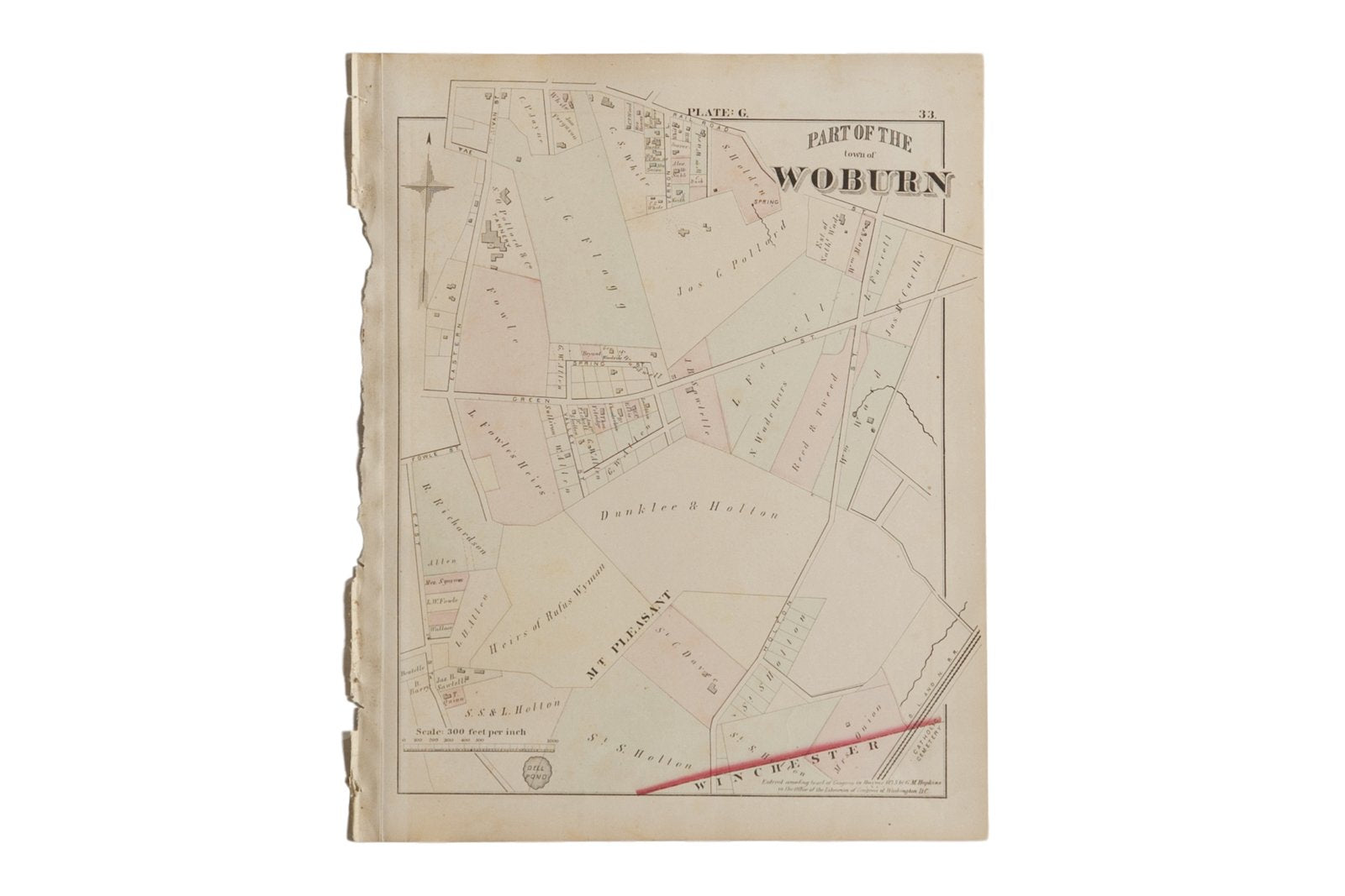 Antique Woburn Massachusetts Atlas Map Plate G 7197