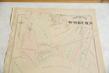 Aged, torn edge of the antique 1875 Woburn map showing the S.O. Pollard & Co. Tannery detail.