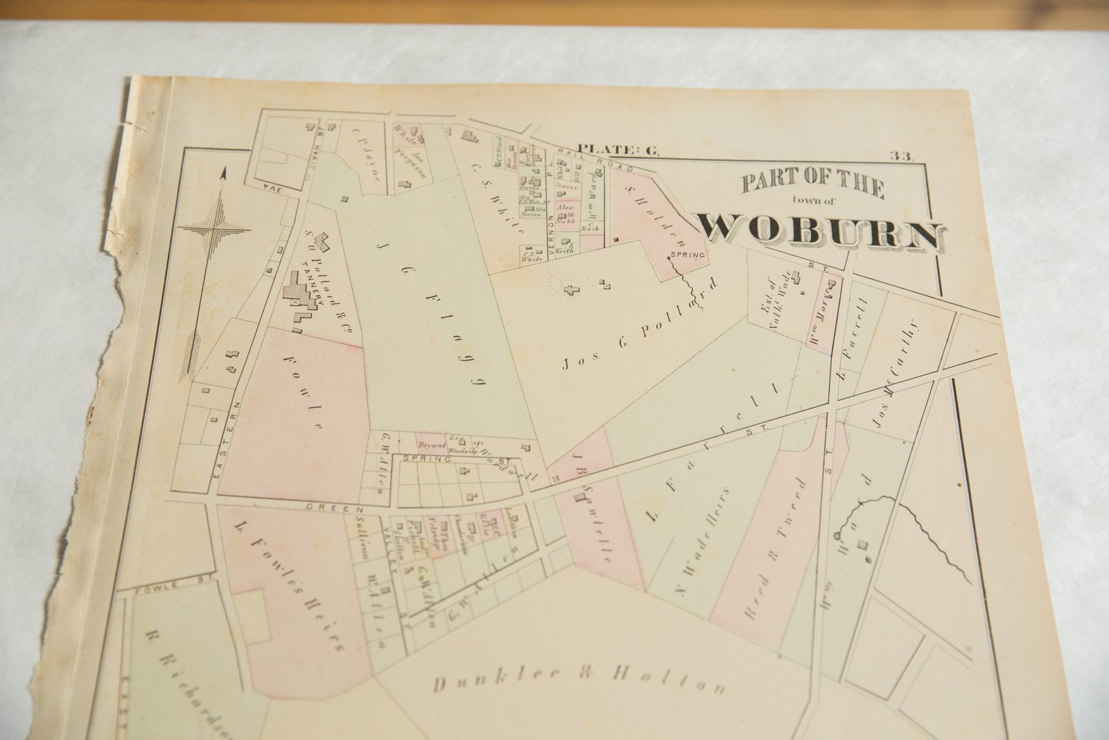 Antique Woburn Massachusetts Atlas Map Plate G